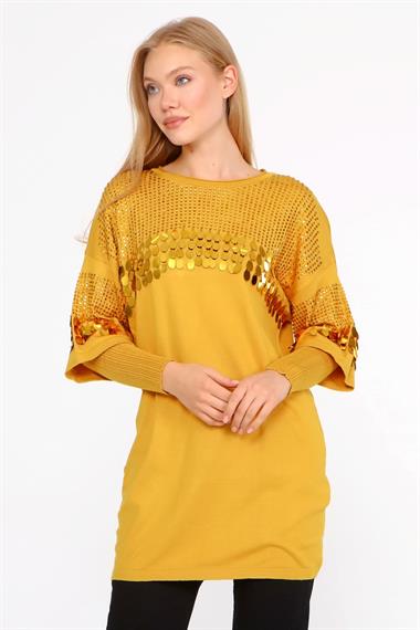 FTZ Women Kadın Önü Pul Detaylı Tunik  Safran 21-1073
