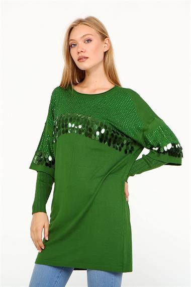 FTZ Women Kadın Önü Pul Detaylı Tunik  Yeşil 21-1073