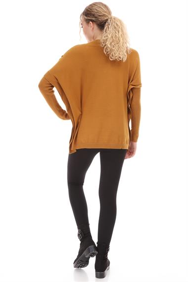 FTZ Women Kadın Önü Pul Payet İşlemeli Triko  Safran 21-1110