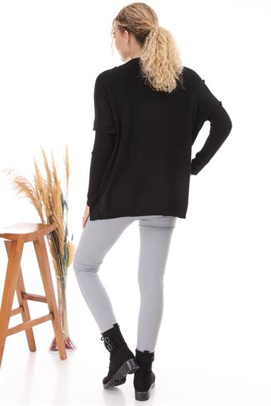 FTZ Women Kadın Önü Pul Payet İşlemeli Triko  Siyah 21-1110