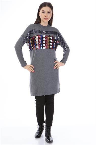 FTZ Women Kadın Önü Pul Payet Triko  Gri 21-1238