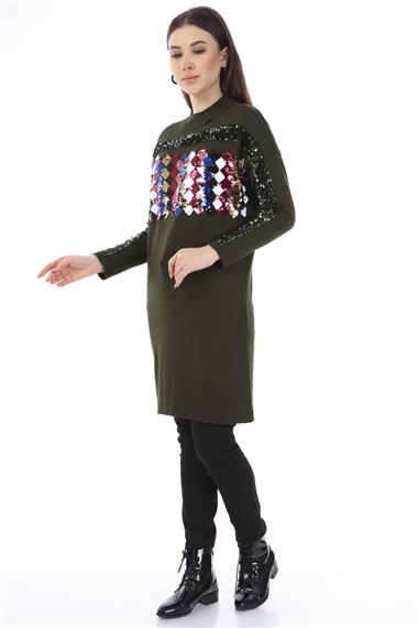 FTZ Women Kadın Önü Pul Payet Triko  Haki 21-1238