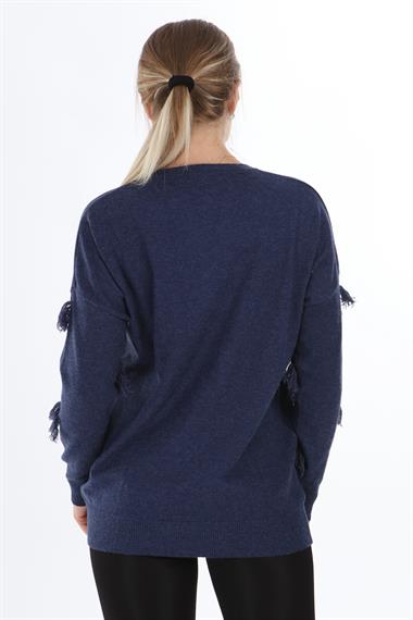 FTZ Women Kadın Önü Püsküllü Triko  İndigo 21-1102