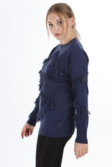 FTZ Women Kadın Önü Püsküllü Triko  İndigo 21-1102