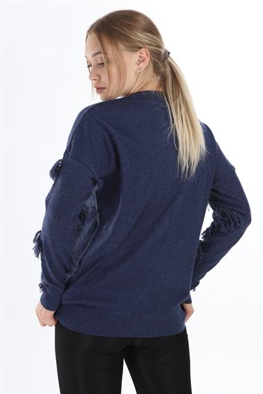 FTZ Women Kadın Önü Püsküllü Triko  İndigo 21-1102