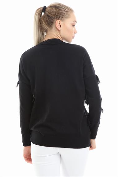 FTZ Women Kadın Önü Püsküllü Triko  Siyah 21-1102