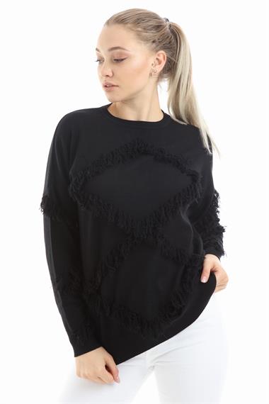 FTZ Women Kadın Önü Püsküllü Triko  Siyah 21-1102