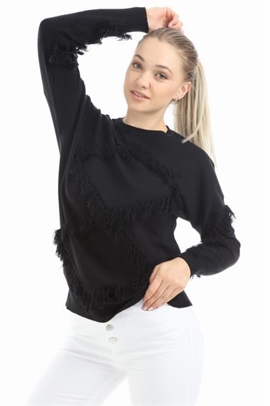 FTZ Women Kadın Önü Püsküllü Triko  Siyah 21-1102