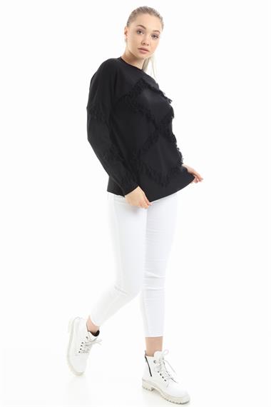 FTZ Women Kadın Önü Püsküllü Triko  Siyah 21-1102