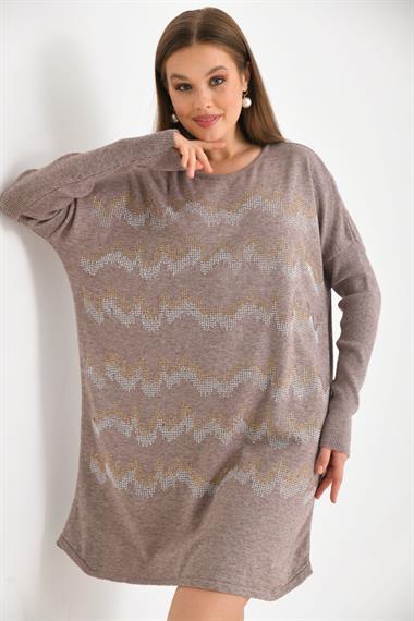 FTZ Women Kadın Önü Taş Detaylı Tunik  Beige 21-6046