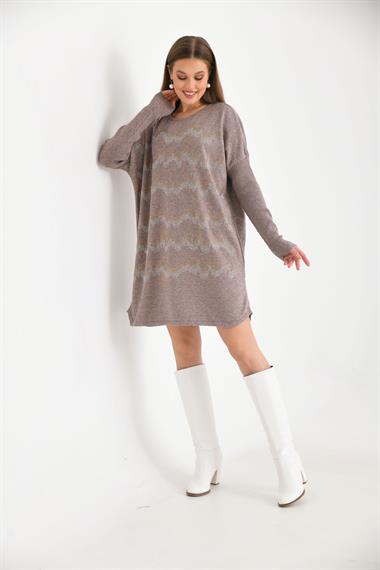 FTZ Women Kadın Önü Taş Detaylı Tunik  Beige 21-6046