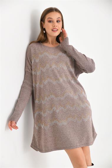 FTZ Women Kadın Önü Taş Detaylı Tunik  Beige 21-6046