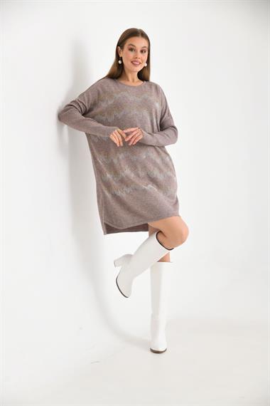 FTZ Women Kadın Önü Taş Detaylı Tunik  Beige 21-6046