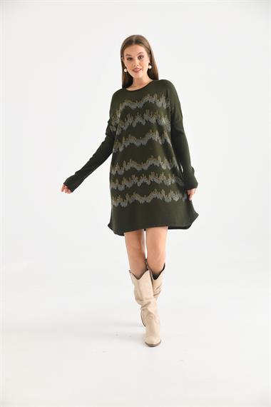 FTZ Women Kadın Önü Taş Detaylı Tunik  Haki 21-6046