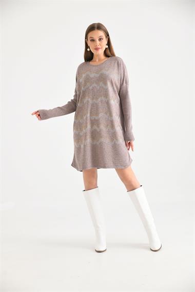 FTZ Women Kadın Önü Taş Detaylı Tunik  Beige 21-6046