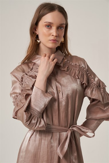 FTZ Women Kadın Organze Elbise  Beige 31363