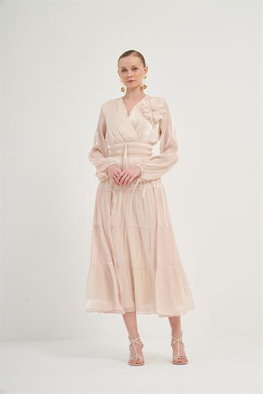 FTZ Women Kadın Organze Elbise  Beige 31015