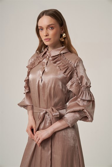 FTZ Women Kadın Organze Elbise  Beige 31363