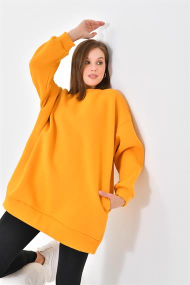 FTZ Women Kadın Oversize 3 İp Şardonlu Sweatshirt  Hardal 10001