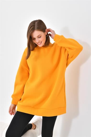 FTZ Women Kadın Oversize 3 İp Şardonlu Sweatshirt  Hardal 10001