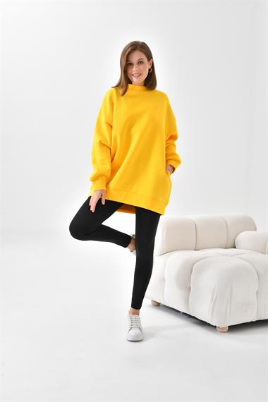 FTZ Women Kadın Oversize 3 İp Şardonlu Sweatshirt  Sarı 10001