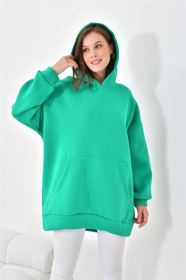 FTZ Women Kadın Oversize 3 İp Şardonlu Kapüşonlu Sweatshirt  Benetton 10000