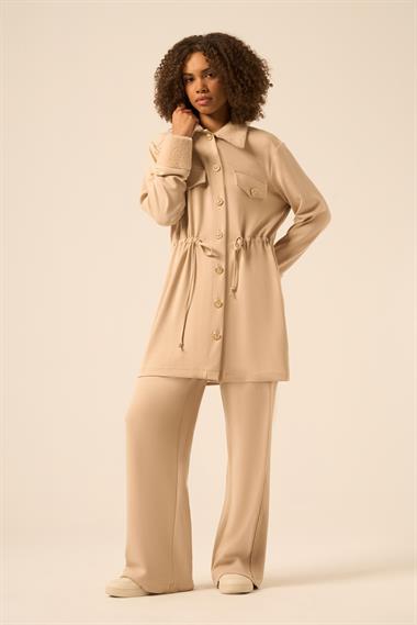 FTZ Women Kadın Kürk Detay Takım  Beige 31222