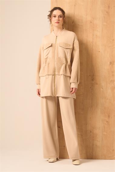 FTZ Women Kadın  Kürk detay Takım  Beige 31221