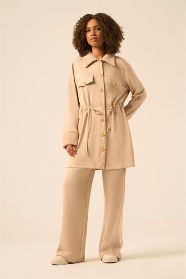 FTZ Women Kadın Kürk Detay Takım  Beige 31222