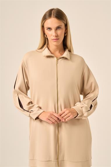 FTZ Women Kadın Kol Detaylı Pantolonlu Takım  Beige 31223