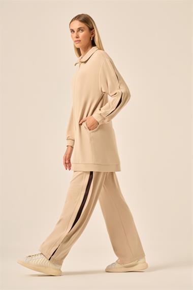 FTZ Women Kadın Kol Detaylı Pantolonlu Takım  Beige 31223