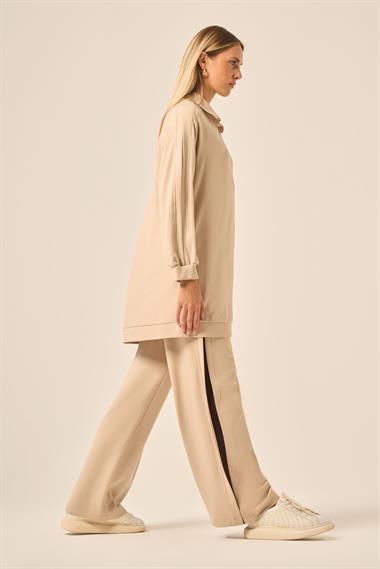 FTZ Women Kadın Kol Detaylı Pantolonlu Takım  Beige 31223