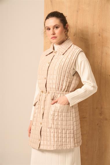 FTZ Women Kadın Parlak Kapitone Yelek  Beige 31256