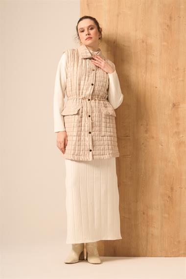 FTZ Women Kadın Parlak Kapitone Yelek  Beige 31256