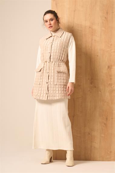 FTZ Women Kadın Parlak Kapitone Yelek  Beige 31256