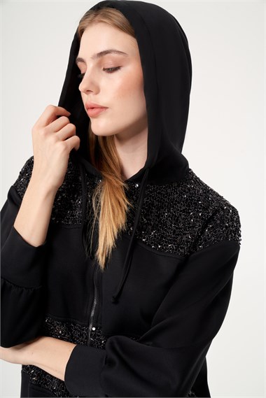 FTZ Women Kadın Payet Detay Modal Takım  Siyah 31519
