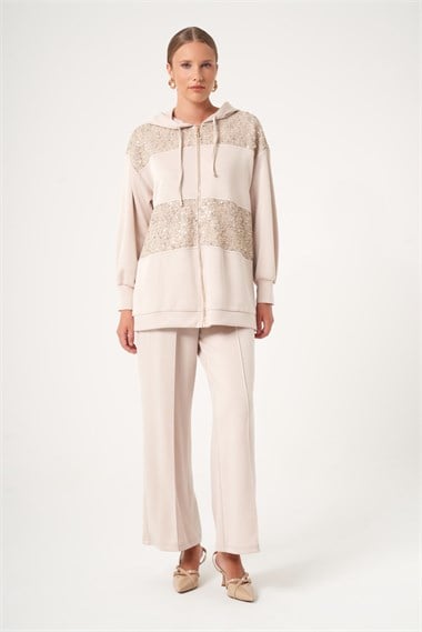 FTZ Women Kadın Payet Detay Modal Takım  Beige 31519