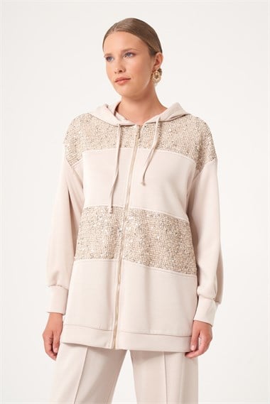 FTZ Women Kadın Payet Detay Modal Takım  Beige 31519