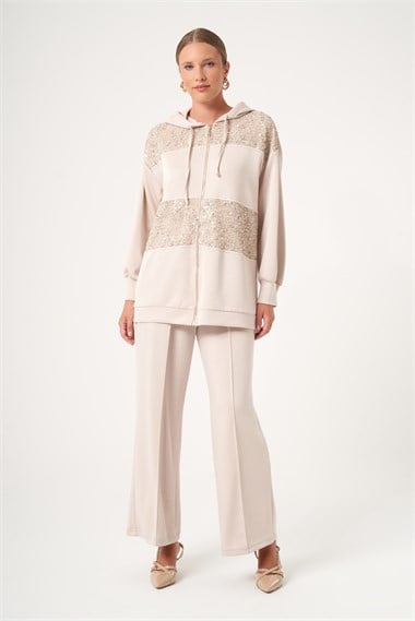 FTZ Women Kadın Payet Detay Modal Takım  Beige 31519