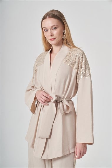 FTZ Women Kadın Payet Detay Takım  Beige 31431