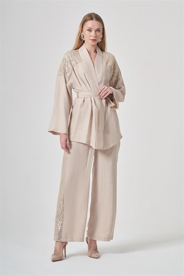 FTZ Women Kadın Payet Detay Takım  Beige 31431