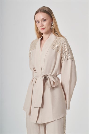 FTZ Women Kadın Payet Detay Takım  Beige 31431