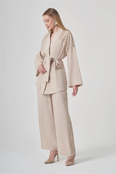 FTZ Women Kadın Payet Detay Takım  Beige 31431