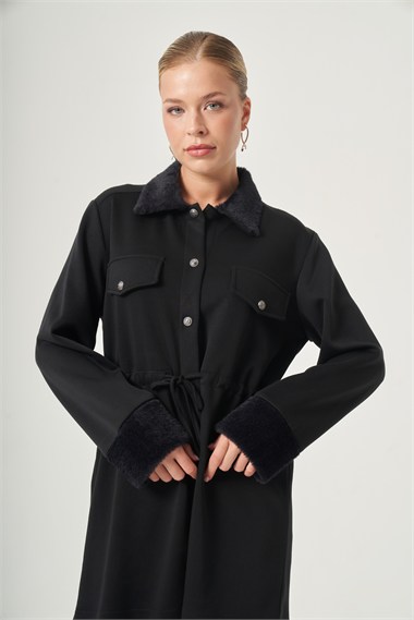 FTZ Women Kadın Peluş Detay Pantolonlu Takım  Siyah 31528