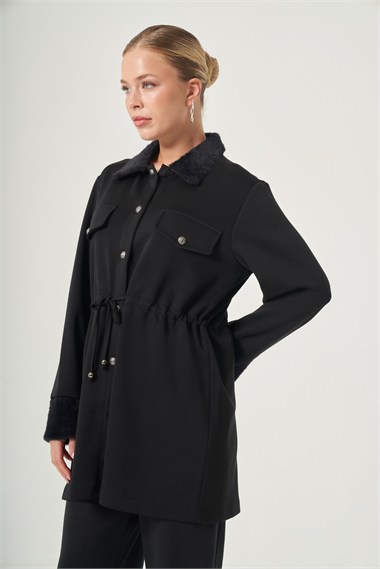 FTZ Women Kadın Peluş Detay Pantolonlu Takım  Siyah 31528