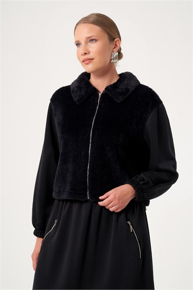 FTZ Women Kadın Peluş Detaylı Etekli Takım  Siyah 31527