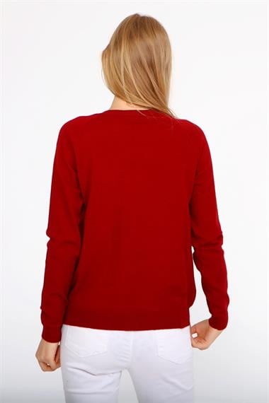 FTZ Women Kadın Peluş Nakışlı Triko  Bordo 21-1043