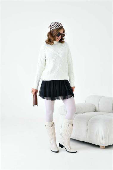 FTZ Women Kadın Pirinç Örgü Kazak  Ekru 20909
