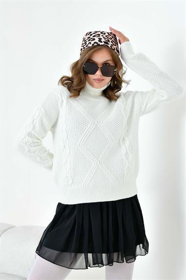 FTZ Women Kadın Pirinç Örgü Kazak  Ekru 20909