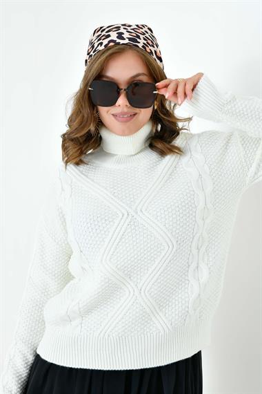 FTZ Women Kadın Pirinç Örgü Kazak  Ekru 20909